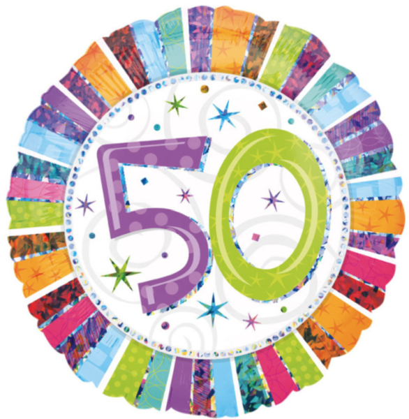 Folienballon - Bunter Rand, Zahl 50 - ø 43cm